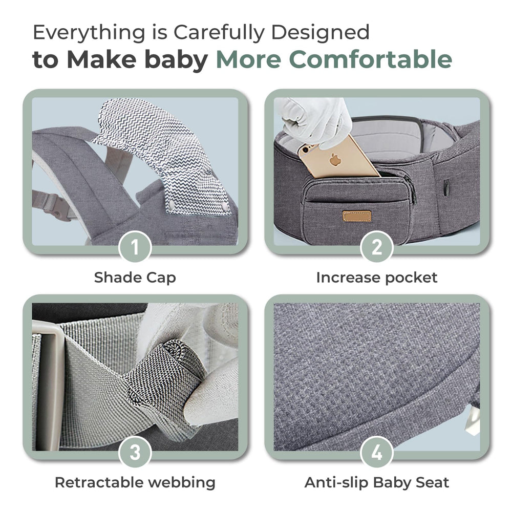 FRUITEAM baby carrier hip seat ultra-soft fabric keeps baby cool and skin-friendly.