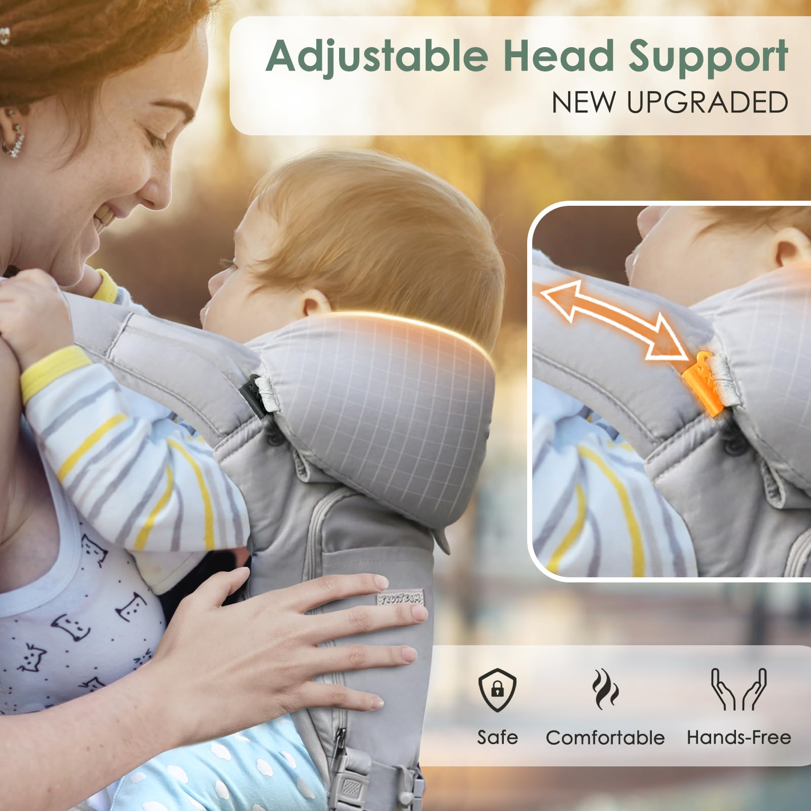 FRUITEAM baby carrier with M-position promotes hip alignment for growing babies