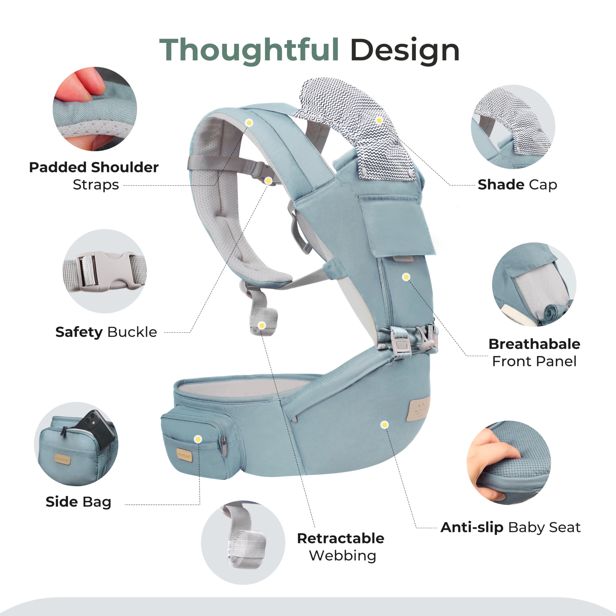 FRUITEAM breastfeeding-design carrier enables convenient nursing on the move.