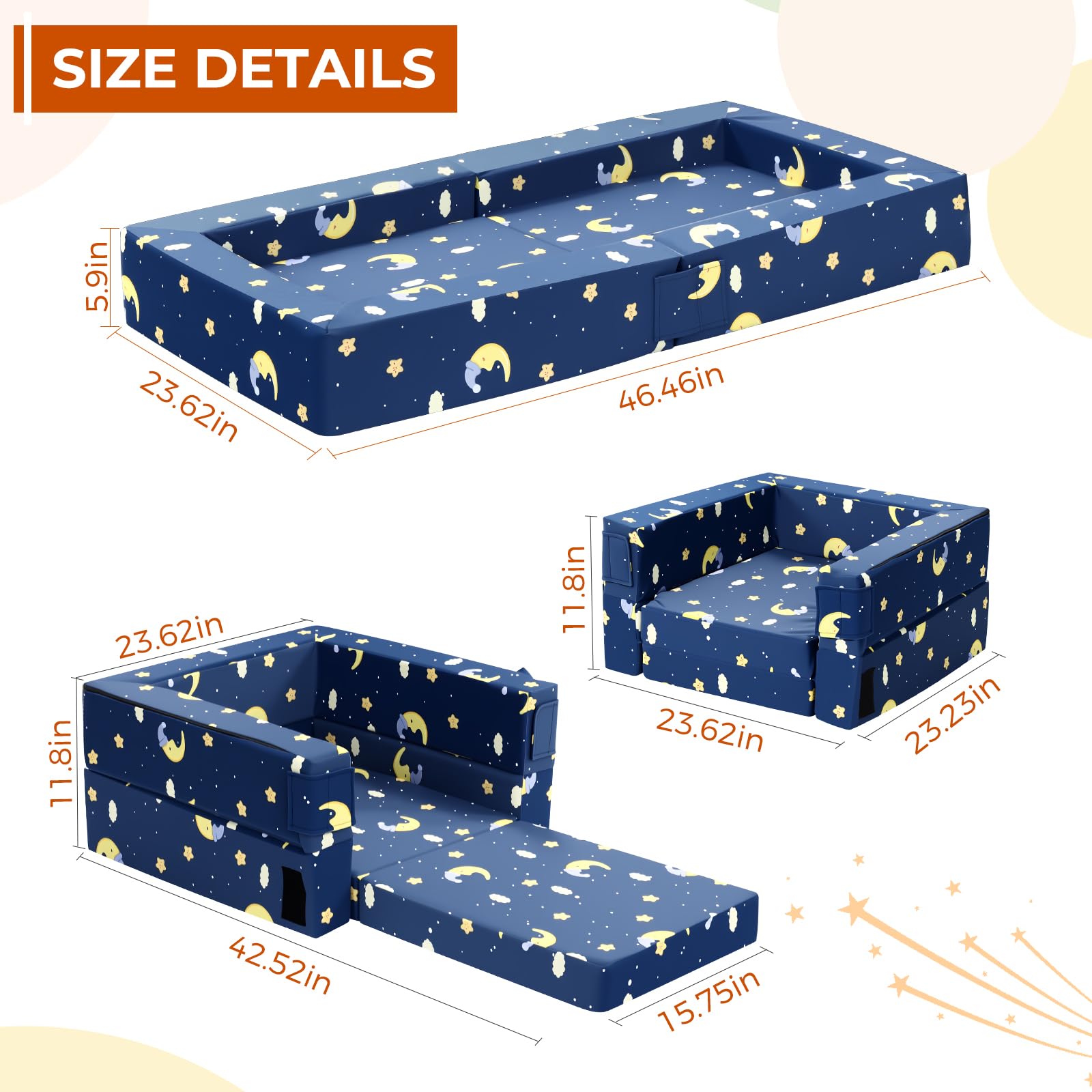 FRUITEAM sleeping area size 40x16 inches suitable for growing kids