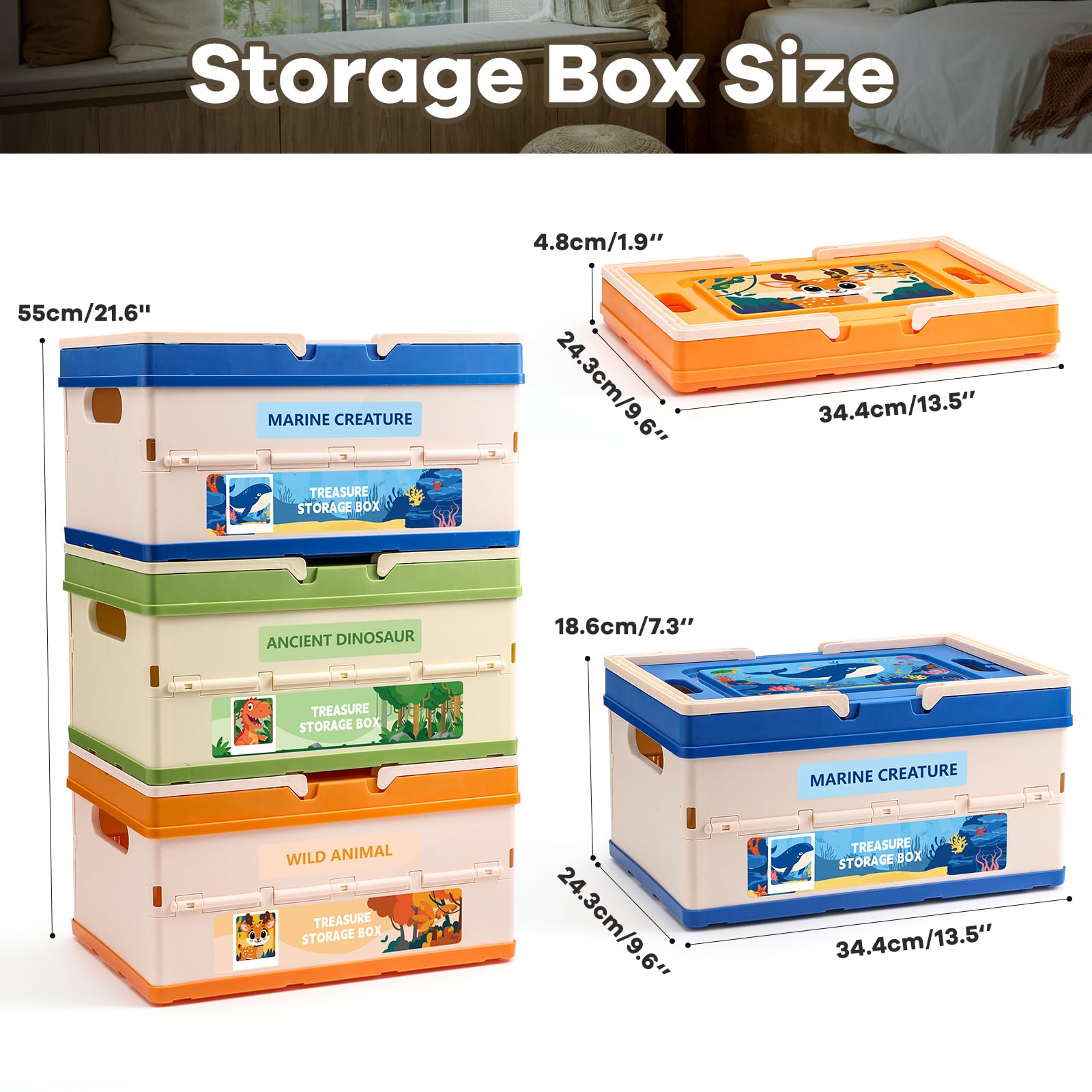 FRUSE 3-pack toy storage boxes folded compactly for space-saving storage