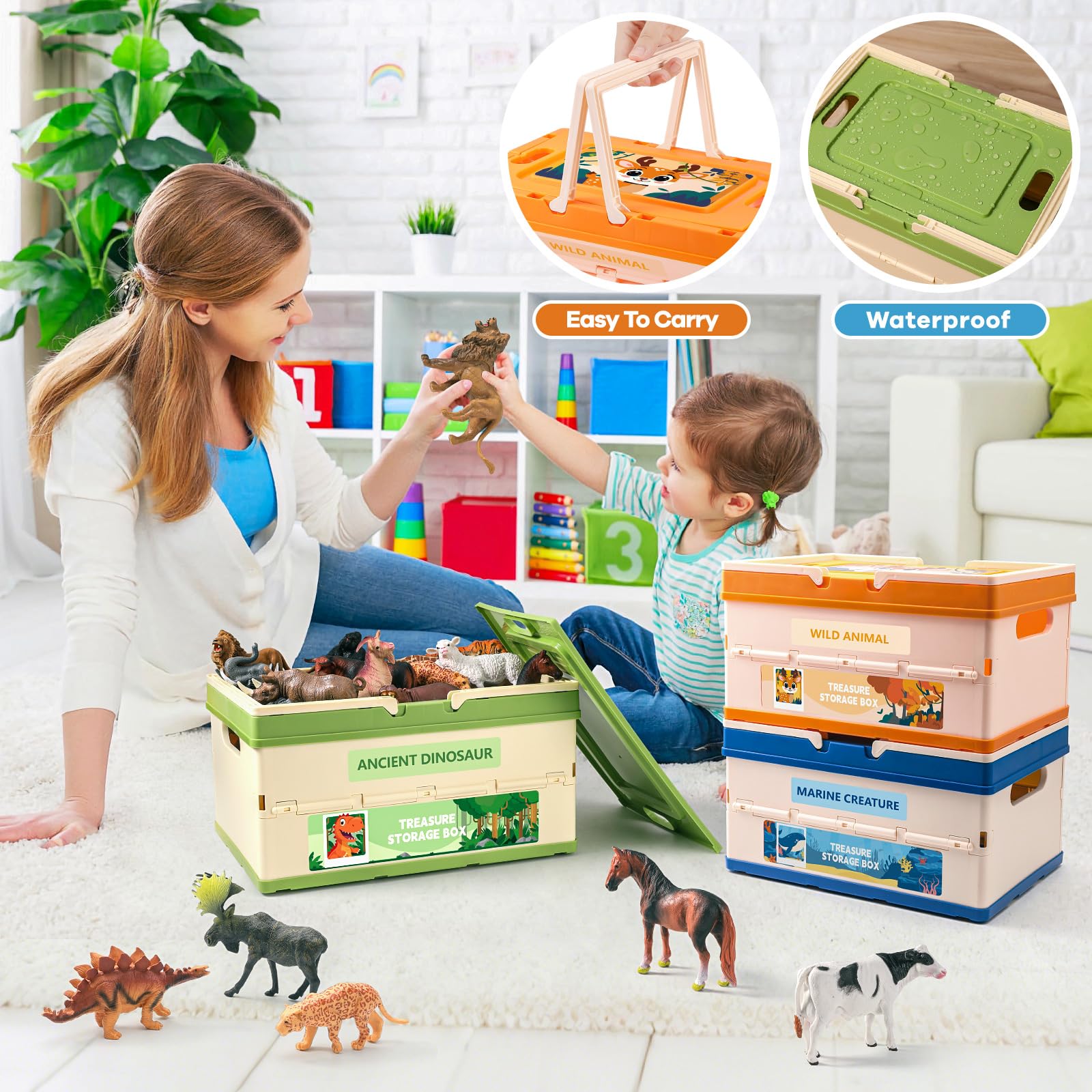 FRUSE durable plastic toy bins in color-coded options for easy sorting