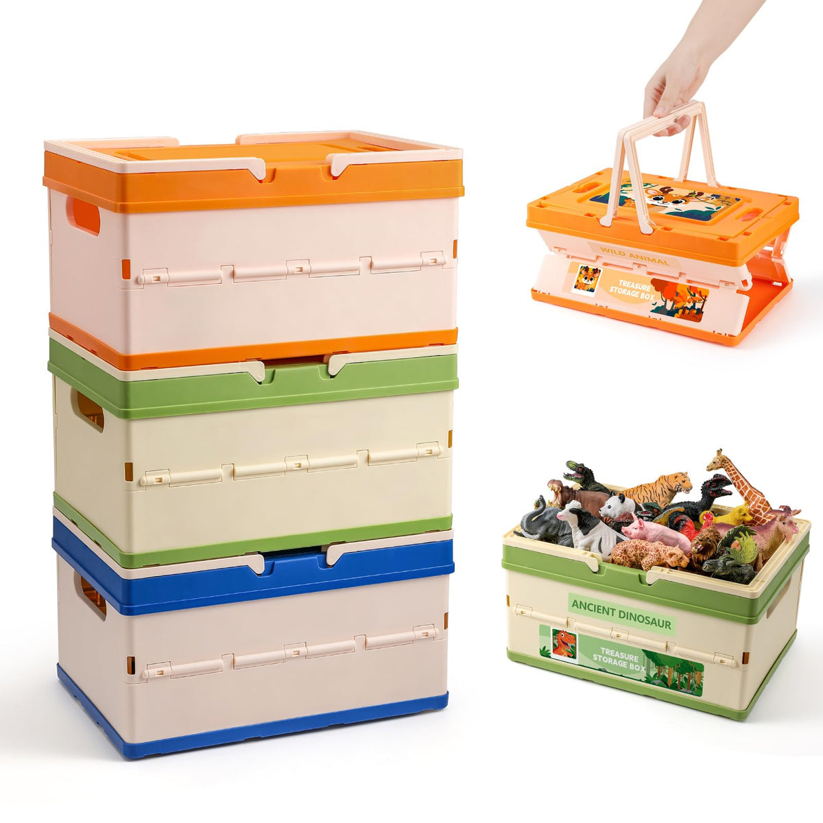 FRUSE toy storage box triple-pack with lids for organized playroom