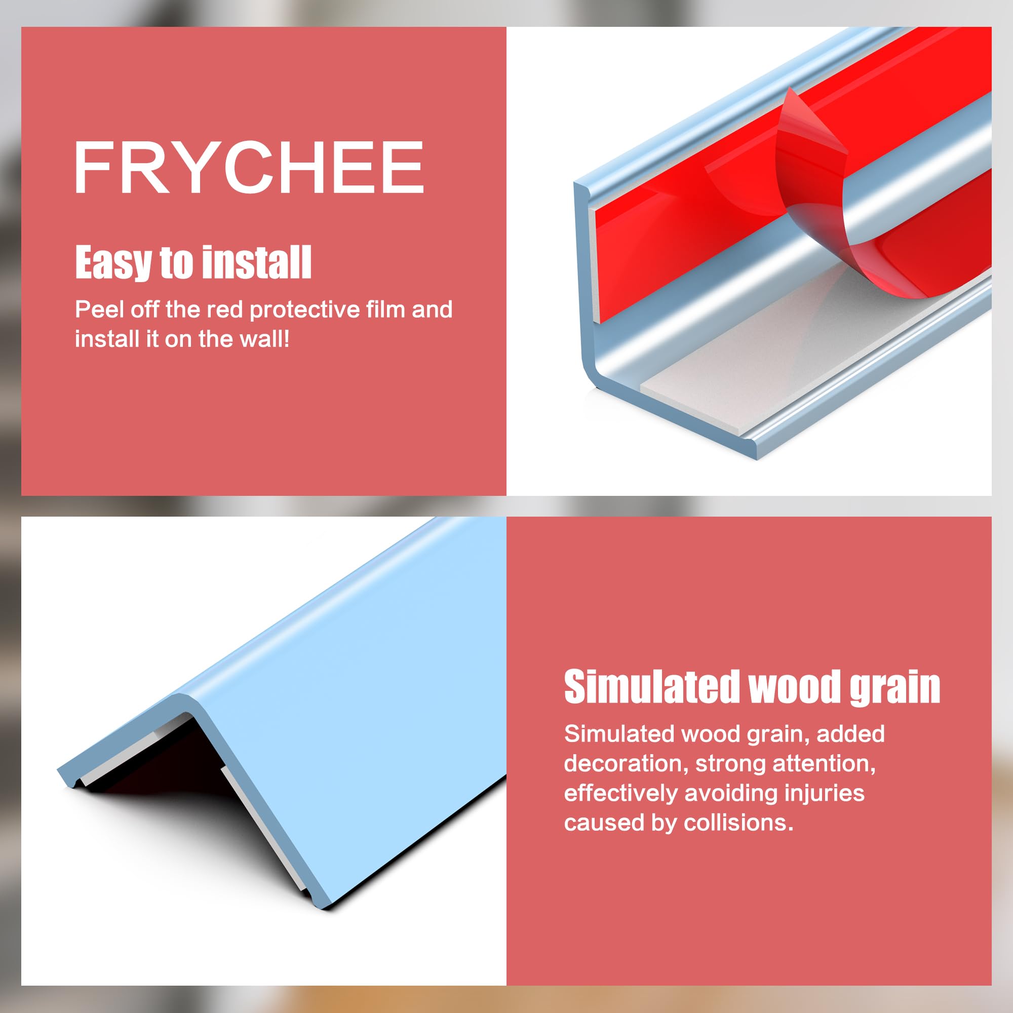Frychee cabinet and doorframe corner blue protects edges from chips.