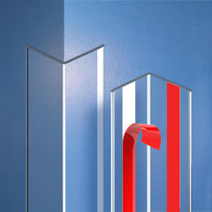 Frychee clear corner protectors on wall corner provide unobtrusive edge protection.