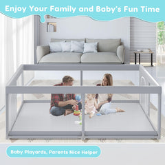 Fshibila baby fence set up outdoors on patio for supervised play
