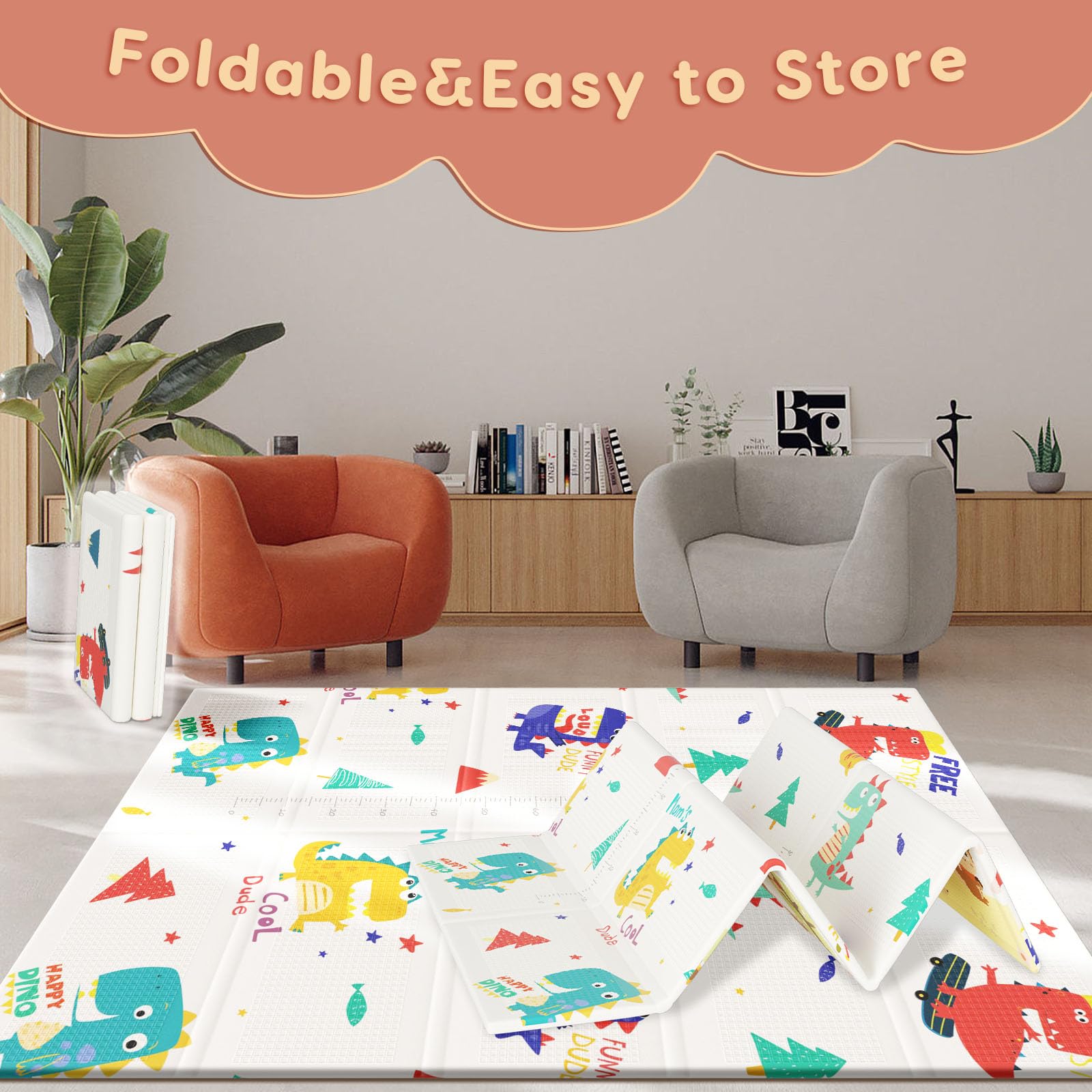 Fshibila double-sided pattern reveals dinosaurs and animal prints.