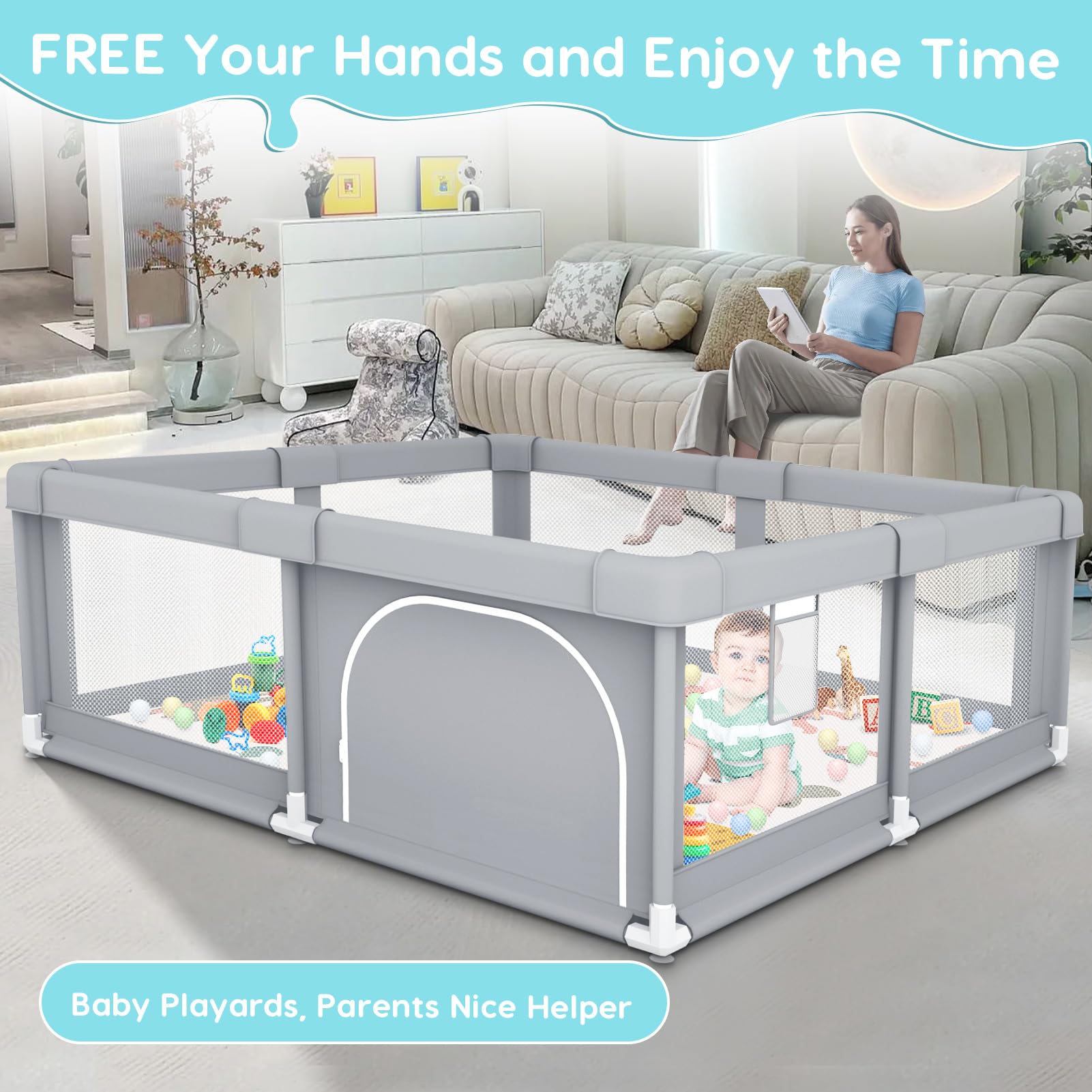 Fshibila playmat colorful front encourages crawling and exploration during playtime.