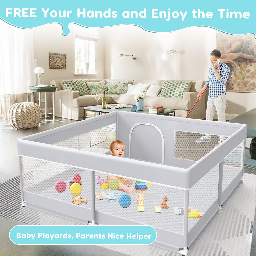 Fshibila baby playpen outdoors with secure mesh for daytime supervision