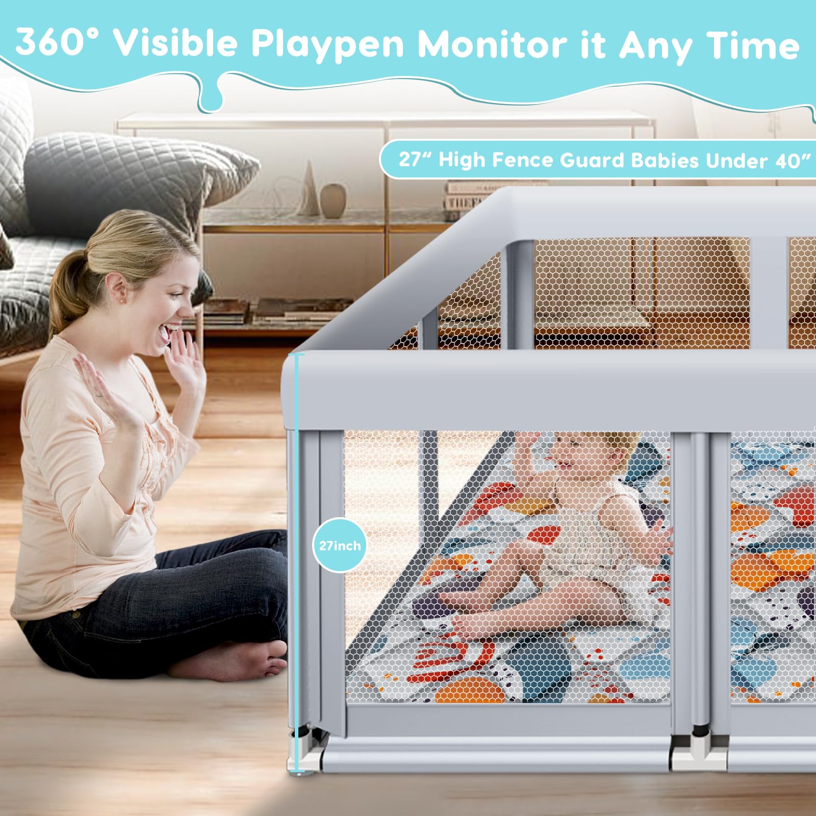 Fshibila indoor-outdoor playpen suitable for use anywhere chosen.