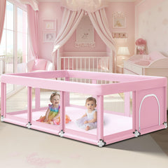 Fshibila large baby playpen front view with spacious area for multiple children