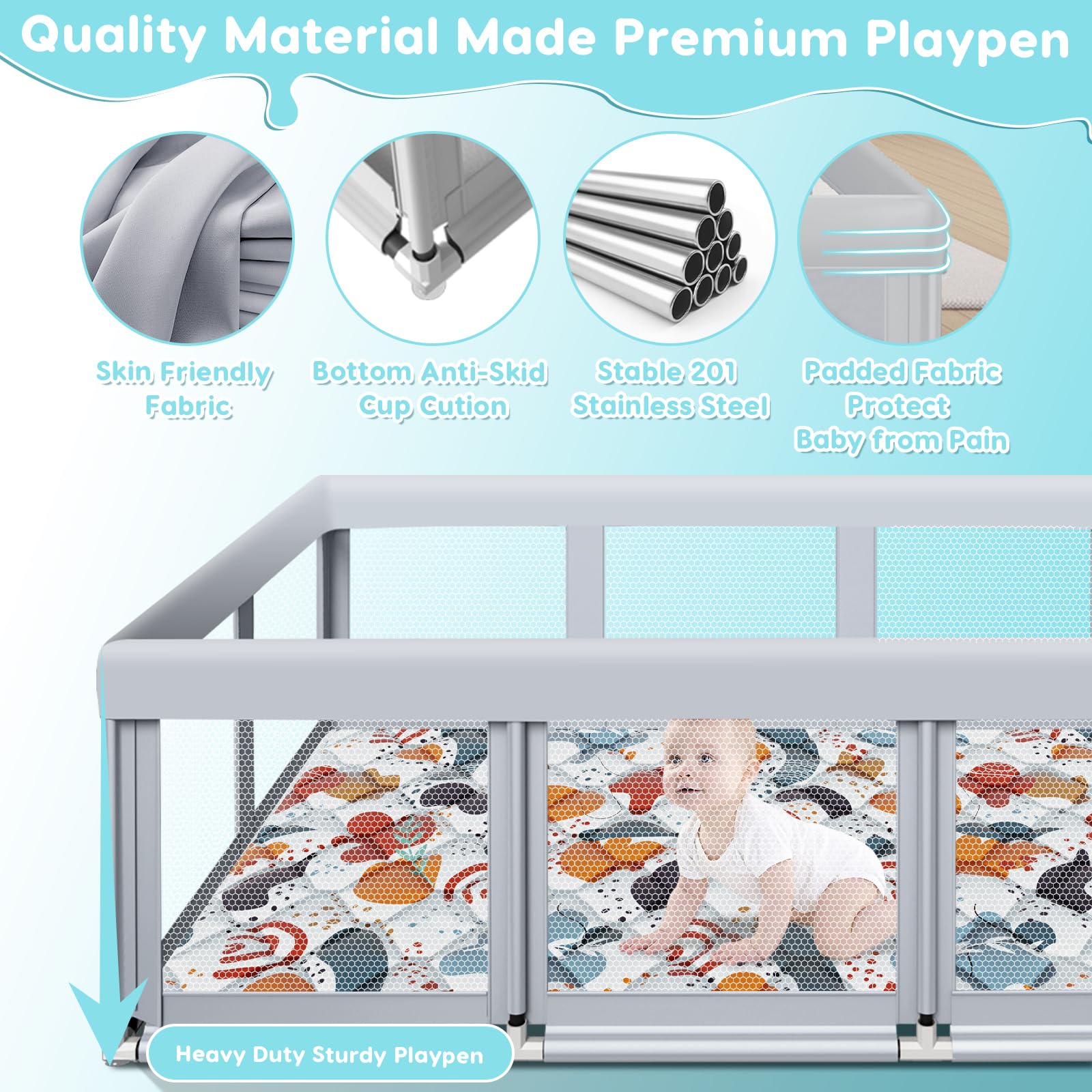 Fshibila mat included for comfortable, cozy playtime inside the pen.