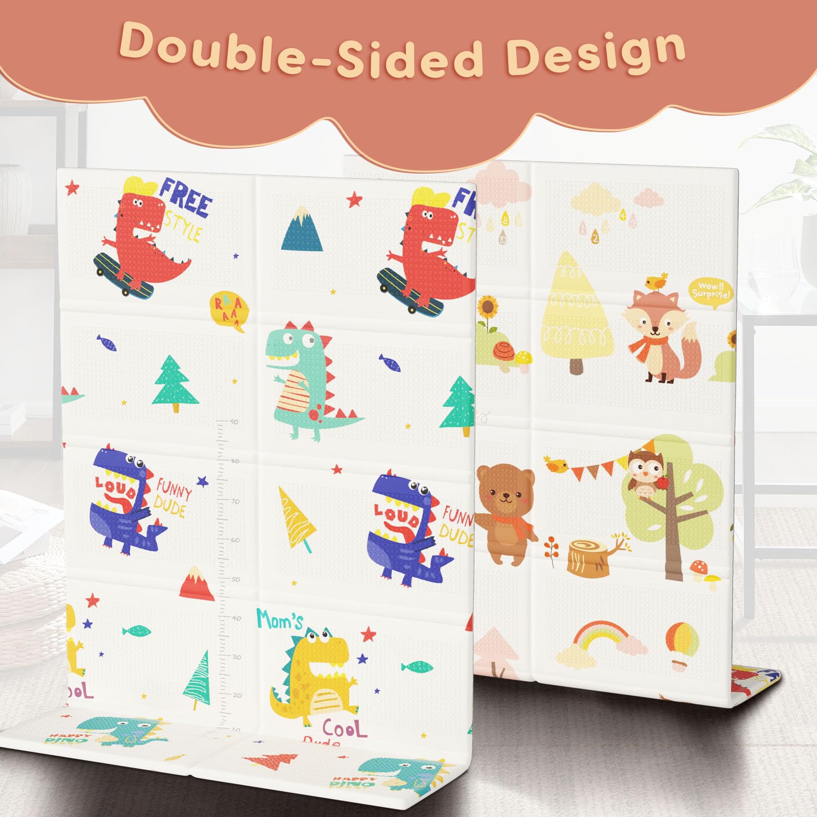 Fshibila playmat features non-slip bottom for stable playtime.