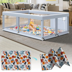 Fshibila playpen assembly shows quick setup for a wide 65x50 play area.
