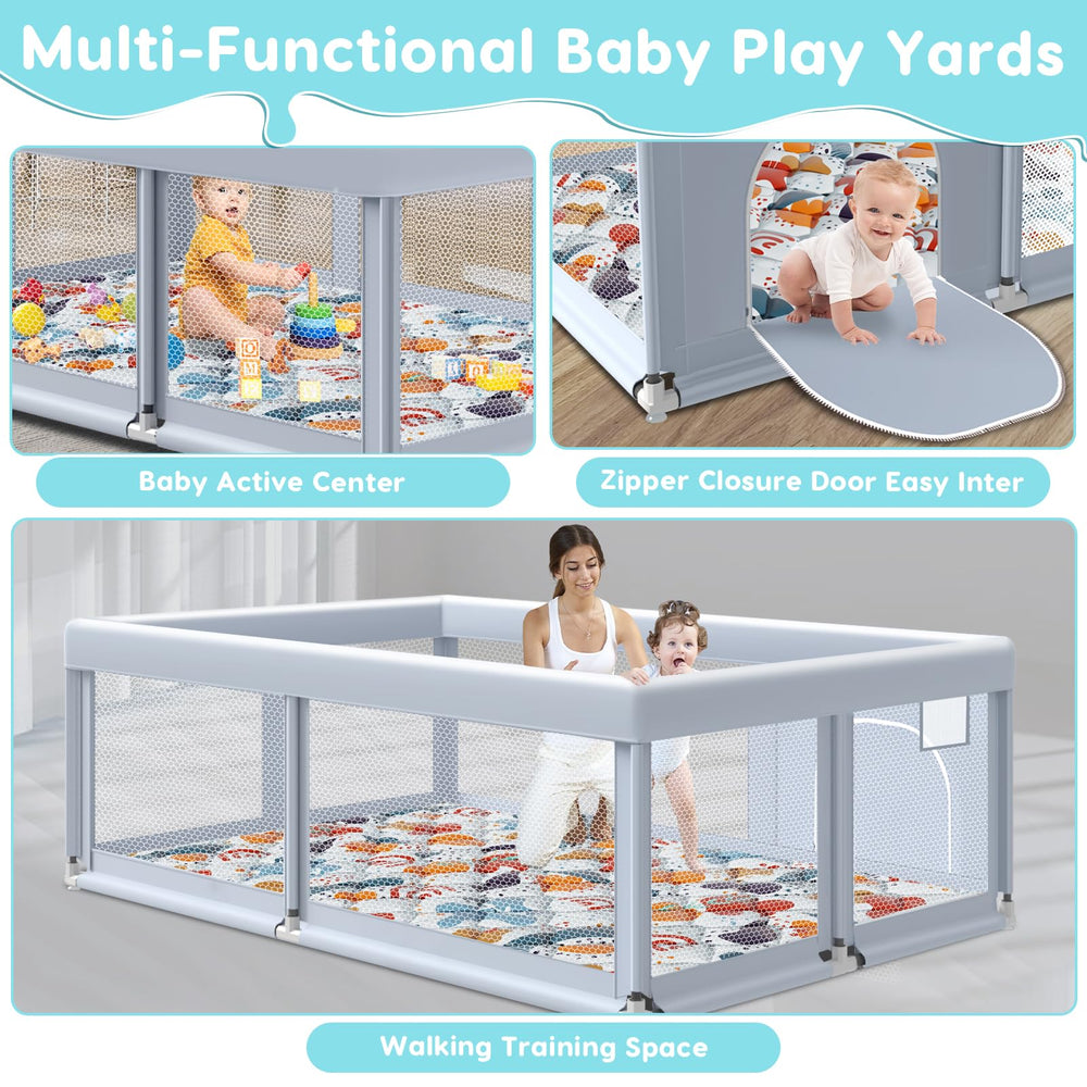 Fshibila playpen anti-climb zip design helps keep little climbers inside.