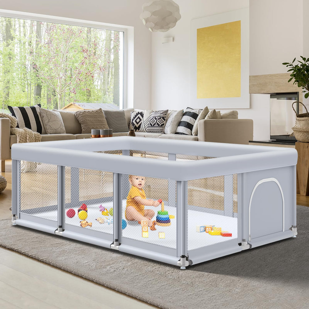 Fshibila playpen full setup indoors with spacious area for safe, shared baby playtime.