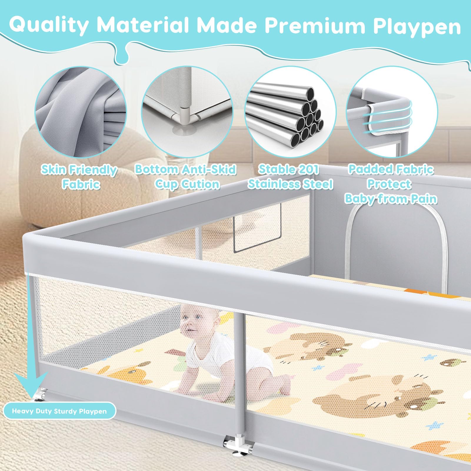 Fshibila portable playpen folds for compact storage
