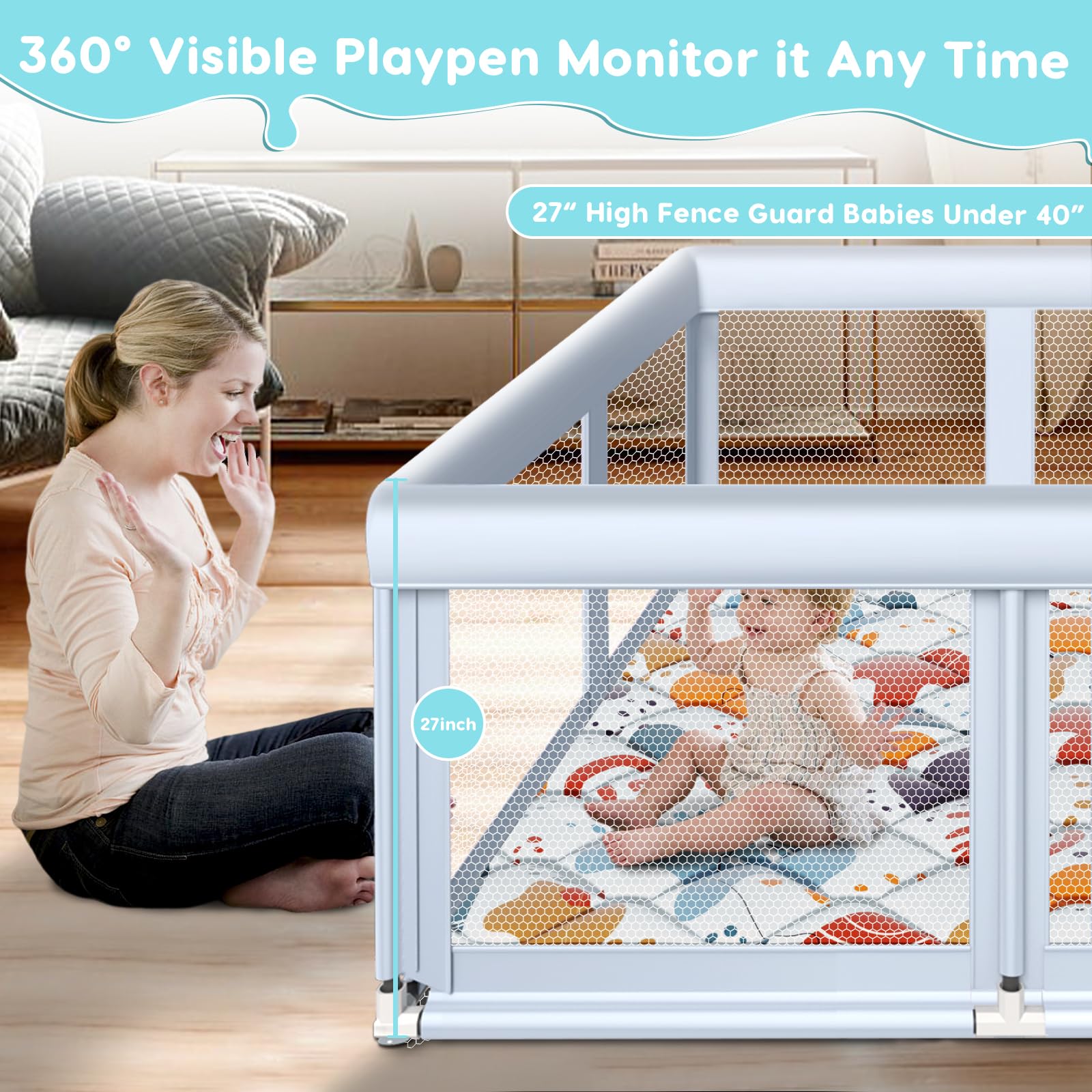 Fshibila playpen safety suction cups secure the base for stability.