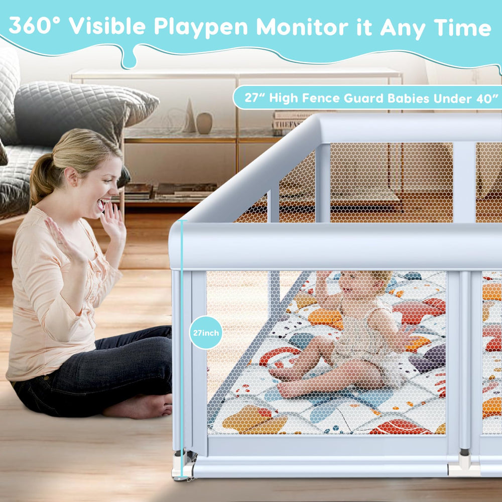 Fshibila playpen safety suction cups secure the base for stability.