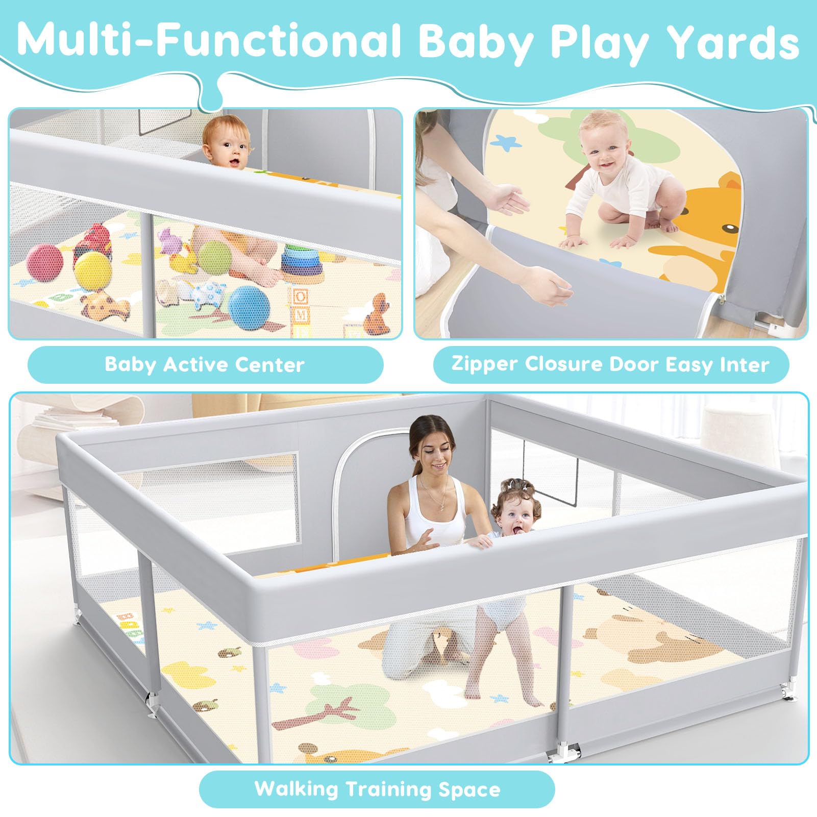 Fshibila playpen with safety suction cups for stability