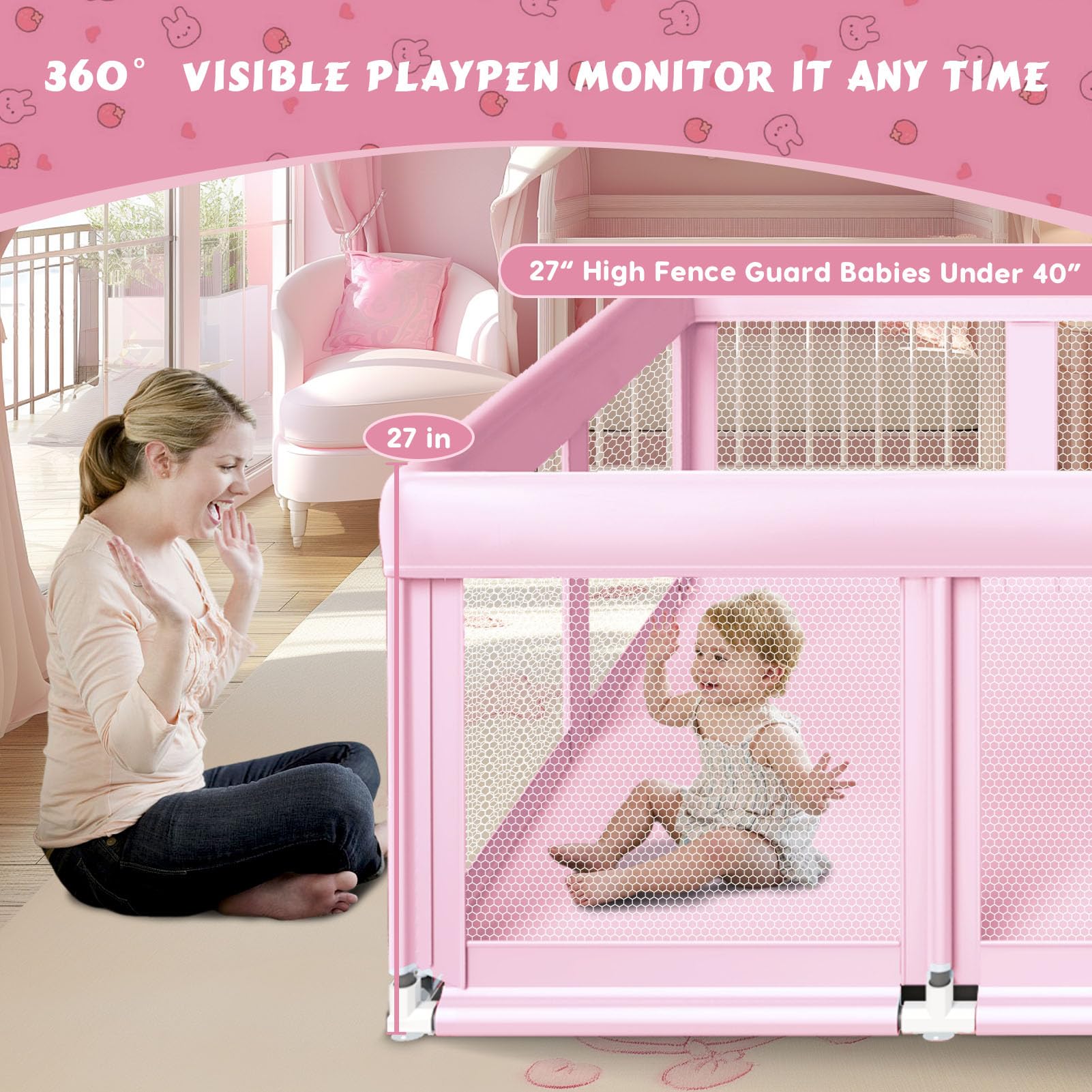 Fshibila playpen mesh walls visible for easy supervision