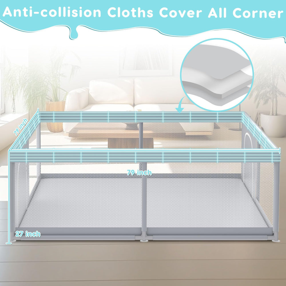 Fshibila playpen with see through mesh for easy supervision indoors