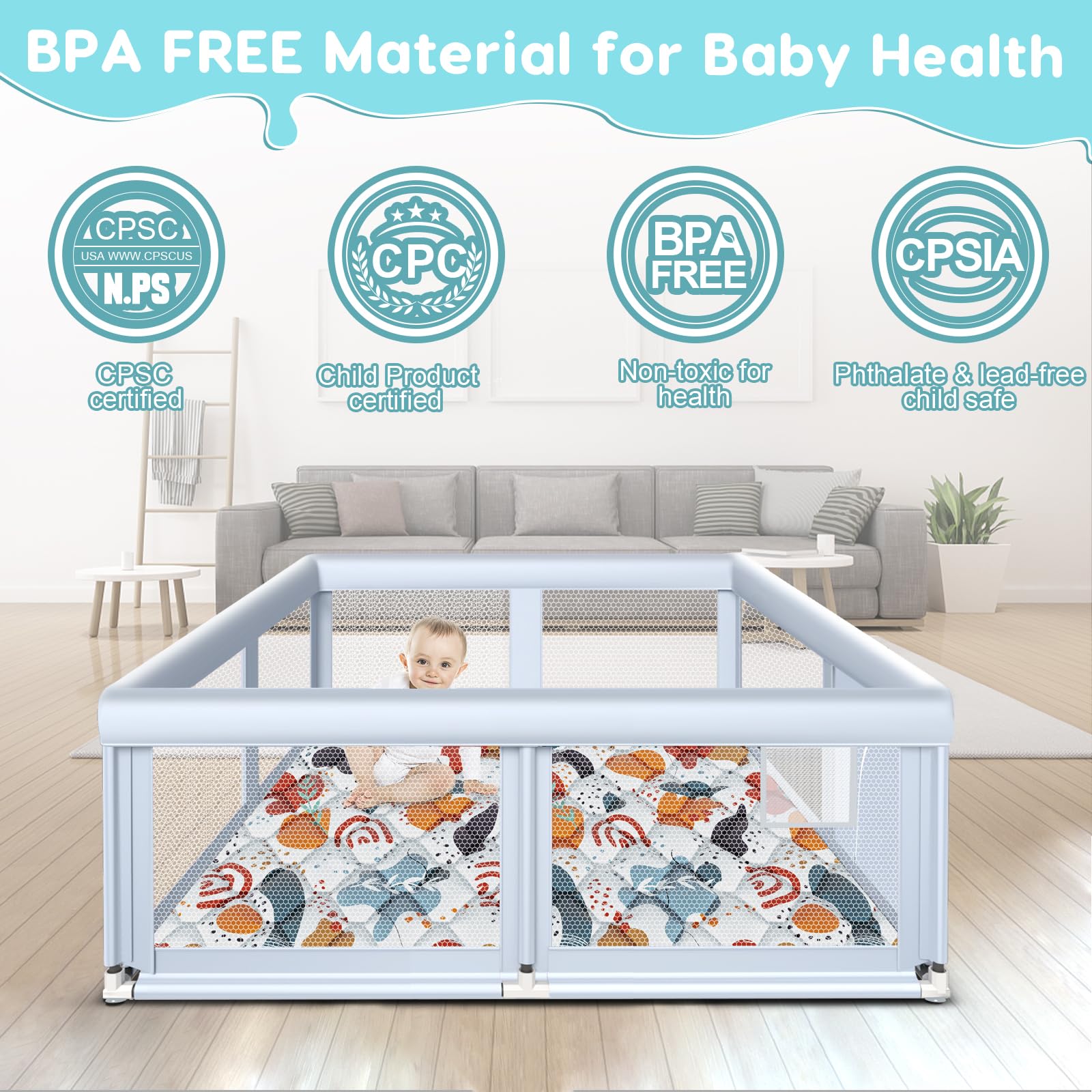Fshibila playpen waterproof Oxford fabric resists spills and stains.