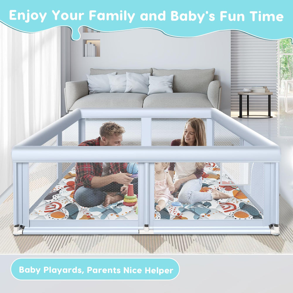 Fshibila playpen wide play area highlights ample space for multiple babies.