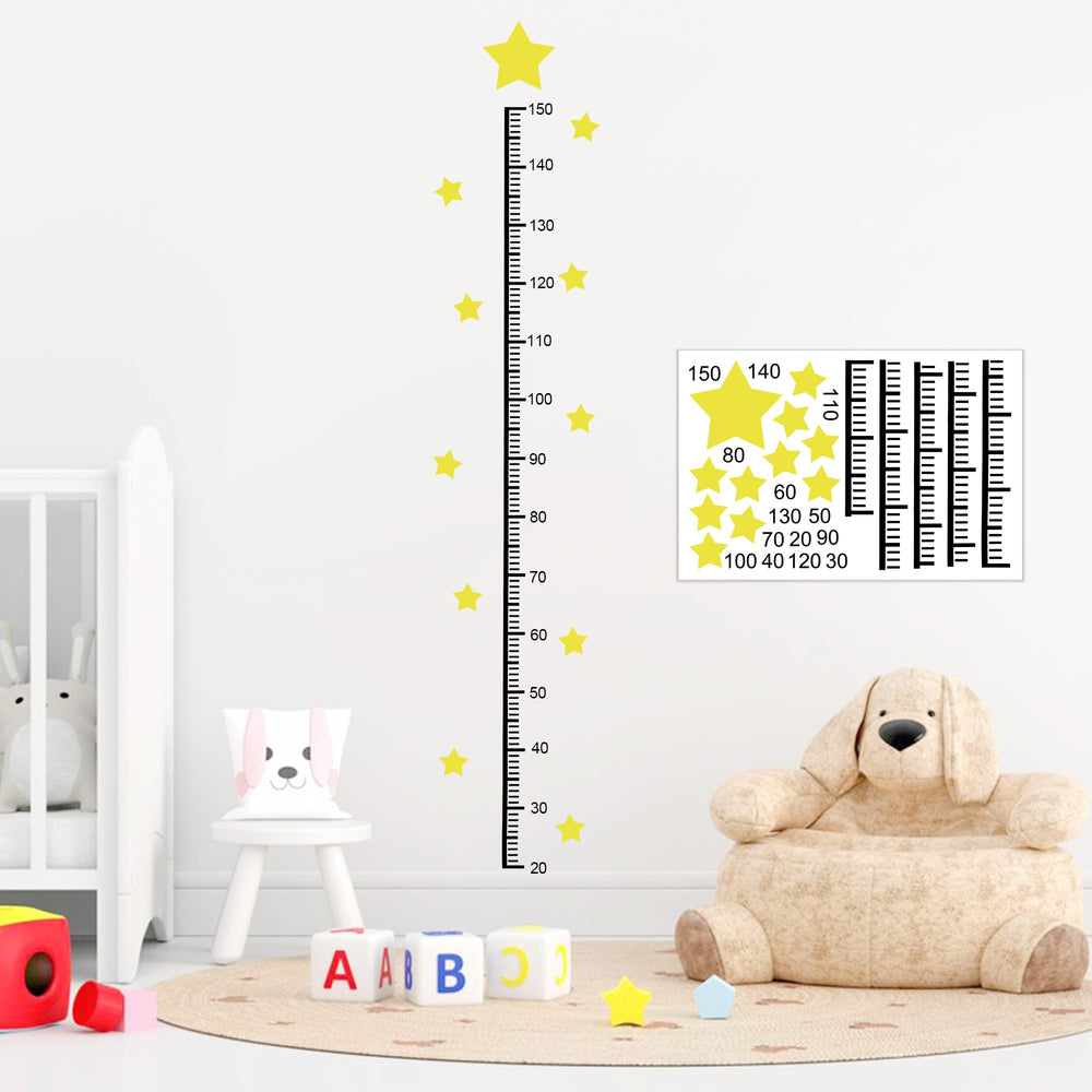 Fssqii star height chart sticker on wall for growth tracking and playful decor.