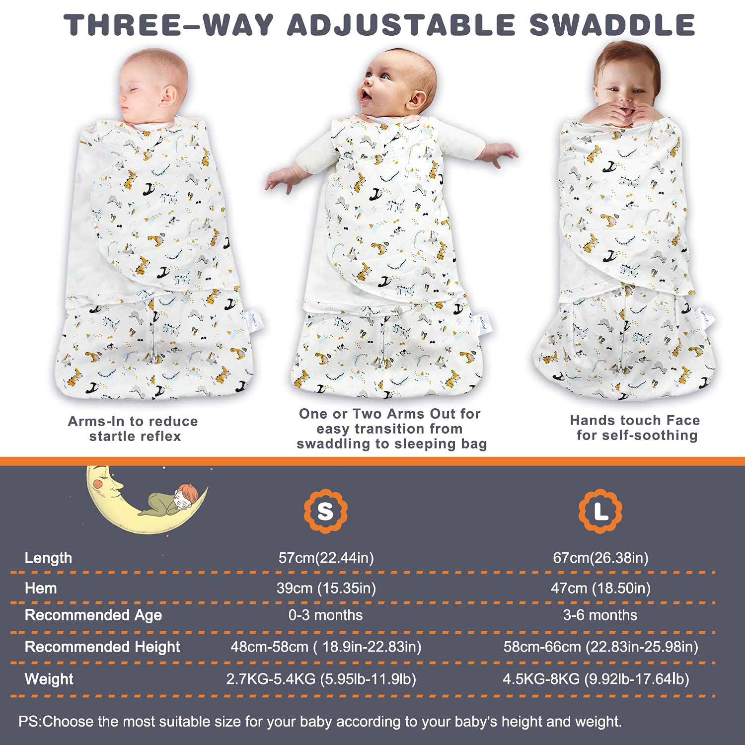 Ftikvo swaddle blanket showing safe arm and neck openings for a secure fit.
