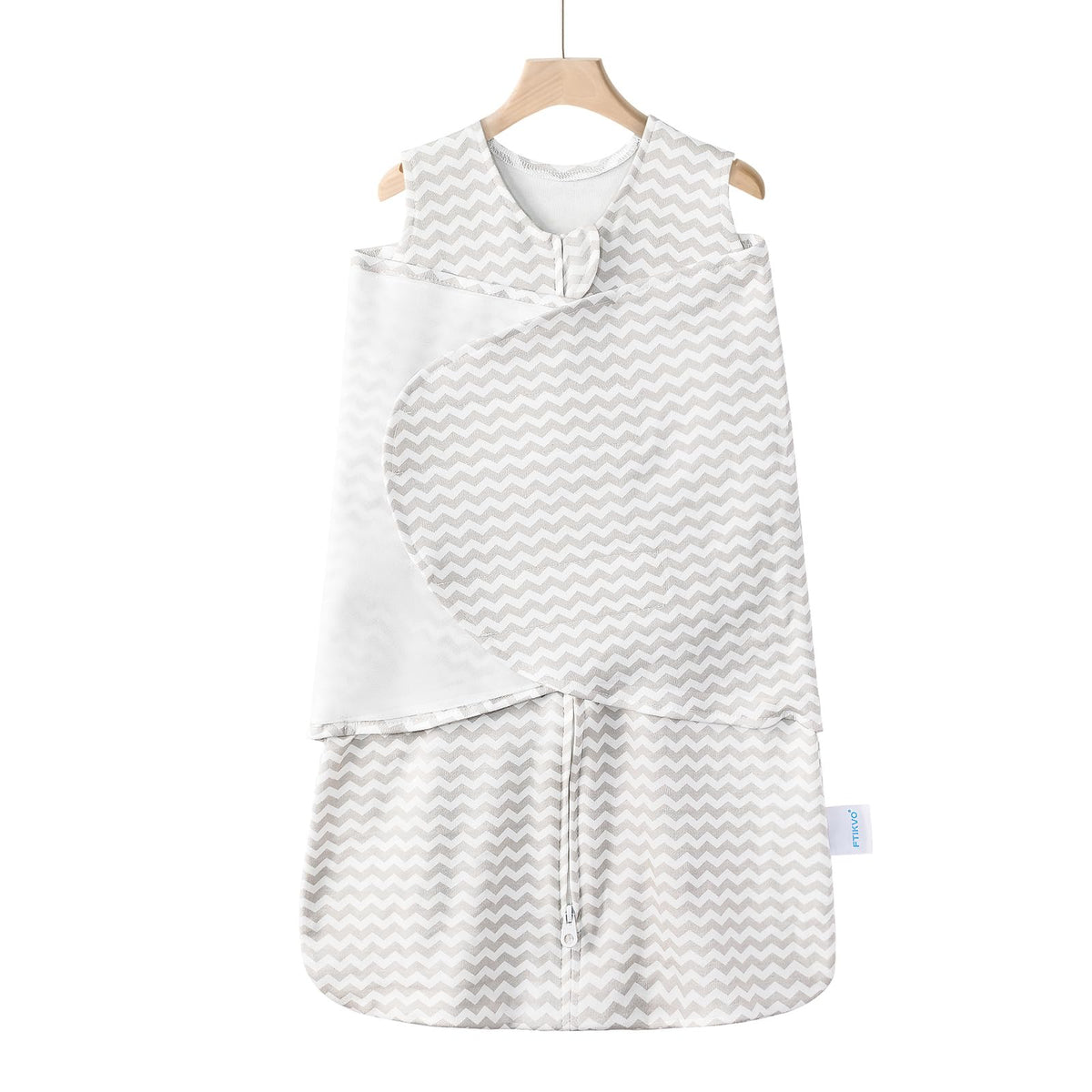 Ftikvo swaddle blanket in gray stripes provides snug security for sleep.