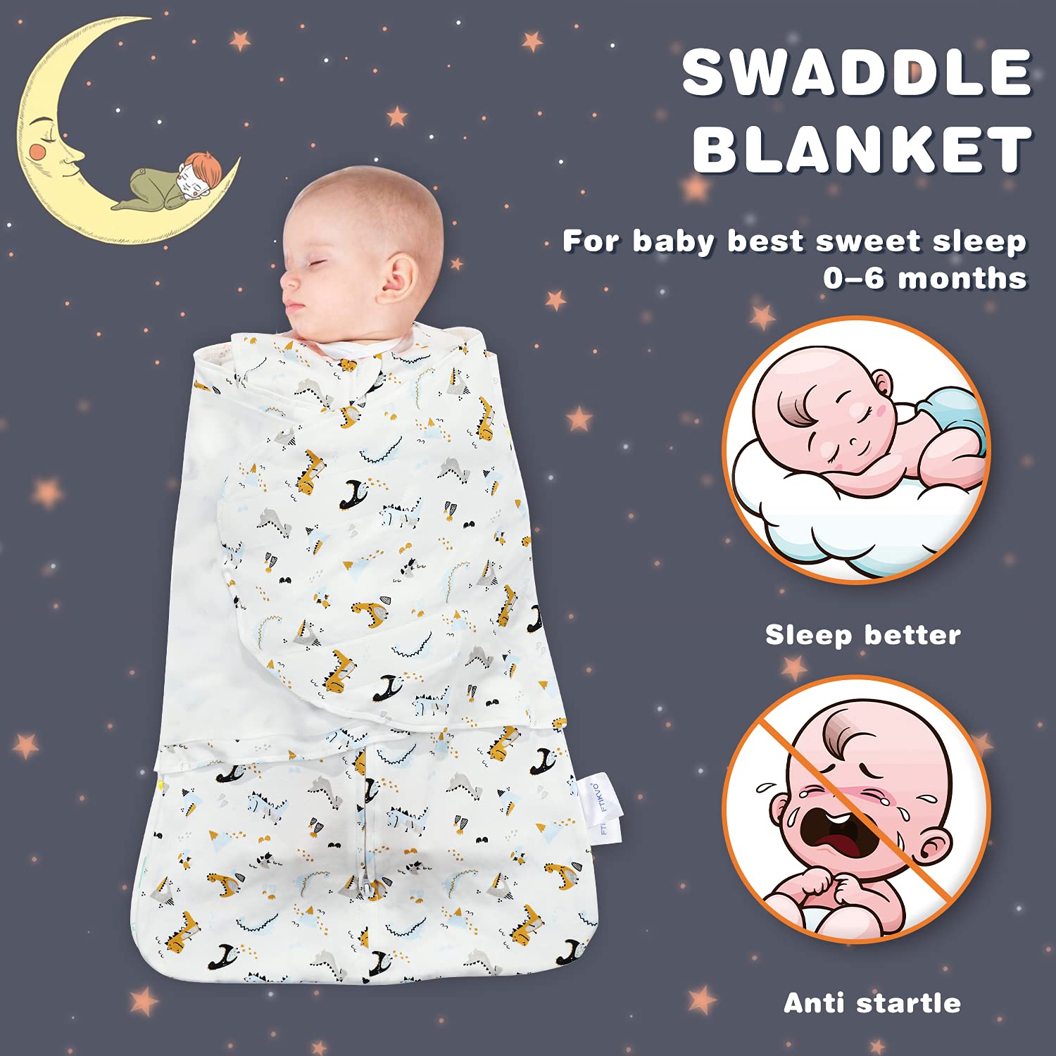 Ftikvo swaddle blanket size guide for newborns to 6 months.