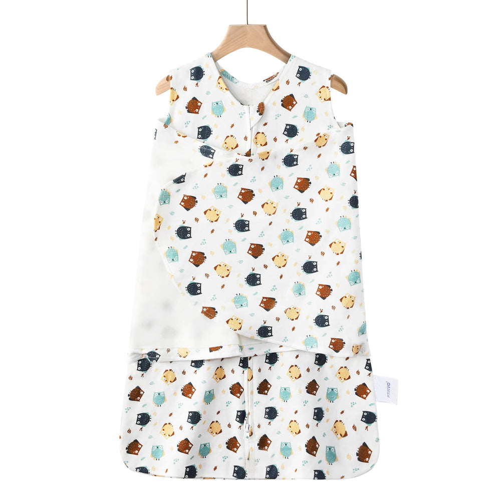 Ftikvo Owl swaddle blanket close-up in soft cotton for gentle baby comfort.