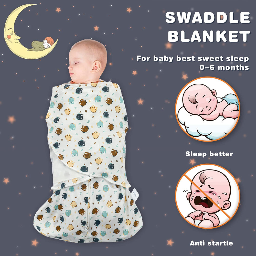 Ftikvo Owl swaddle large size supports baby growth to 3-6 months.