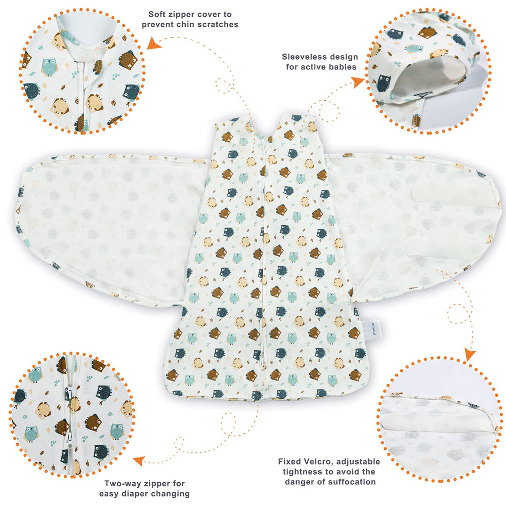 Ftikvo Owl swaddle leg sack design allows leg movement.