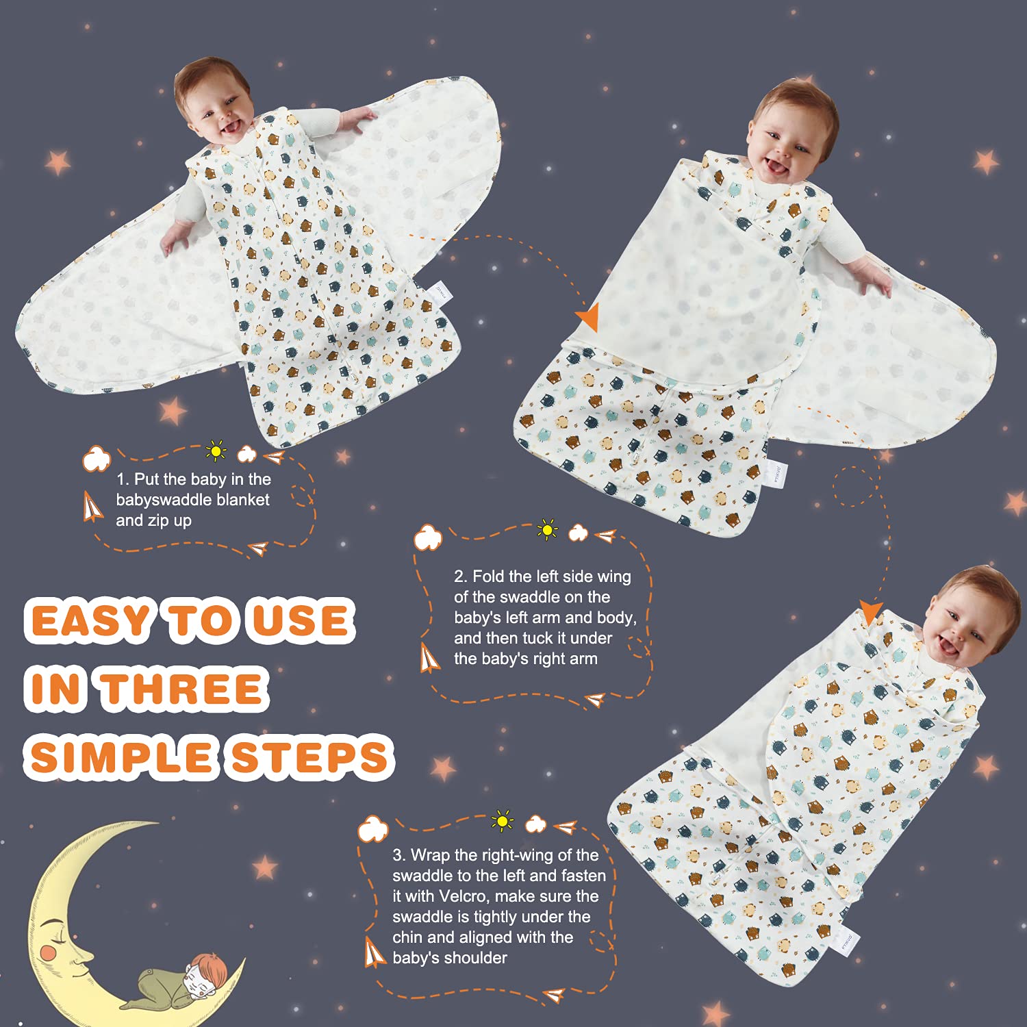 Ftikvo Owl swaddle small size fits newborns 0-3 months.