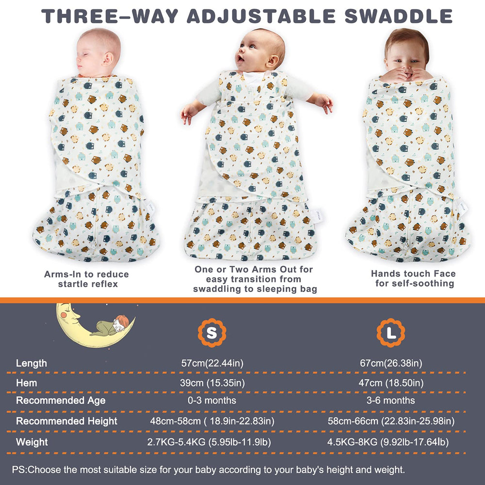 Ftikvo Owl swaddle shows a two-way zipper for easy diaper changes.