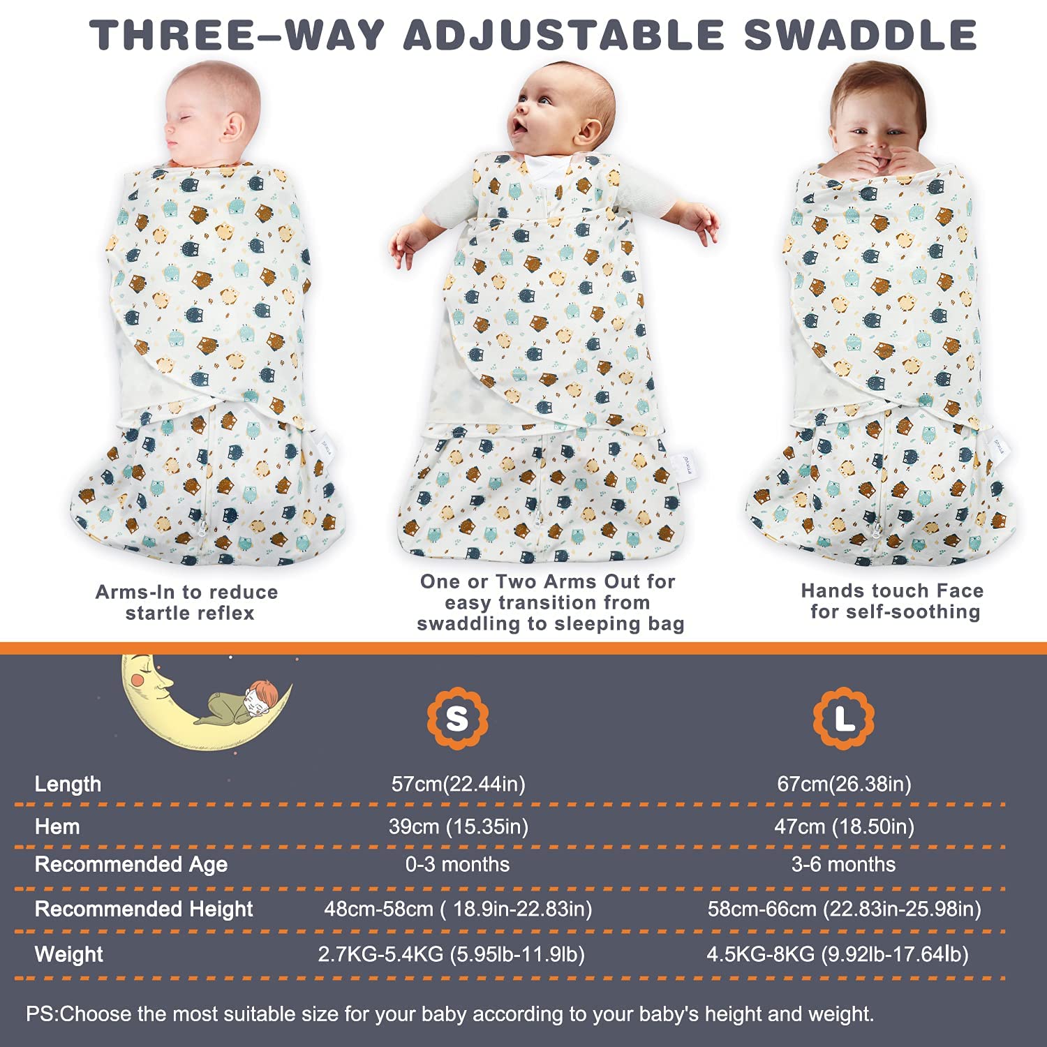 Ftikvo two-way zipper enables quick diaper changes without undoing the swaddle.