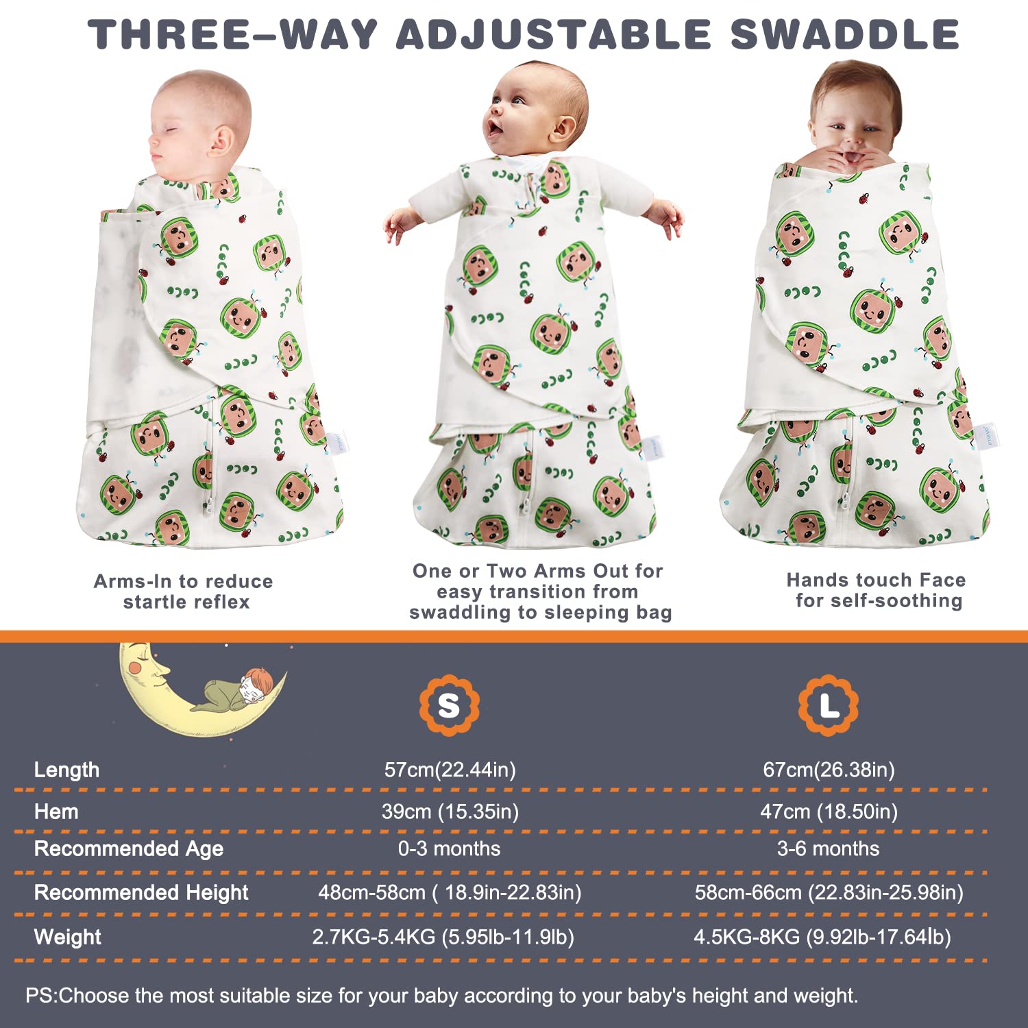 Ftikvo watermelon swaddle during diaper change with bottom zipper for easy access.