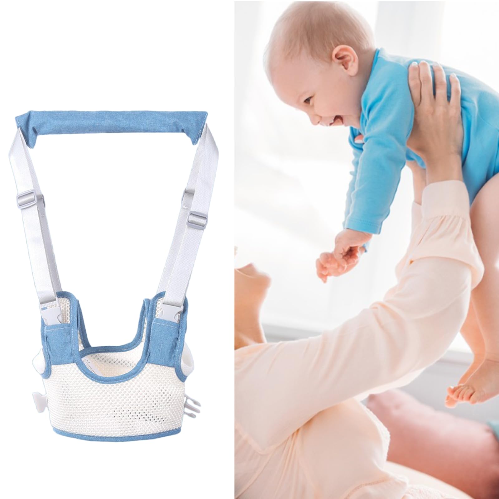 FTVOGUE toddler walking harness light blue side view showing anti-lost design