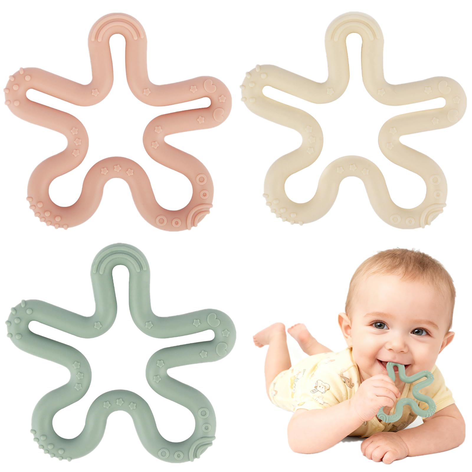 Fu Store coral flower teether ring for babies with easy grip and soothing textures