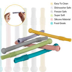 Fu Store hollow teether tube blue, lightweight silicone chew for tiny hands.
