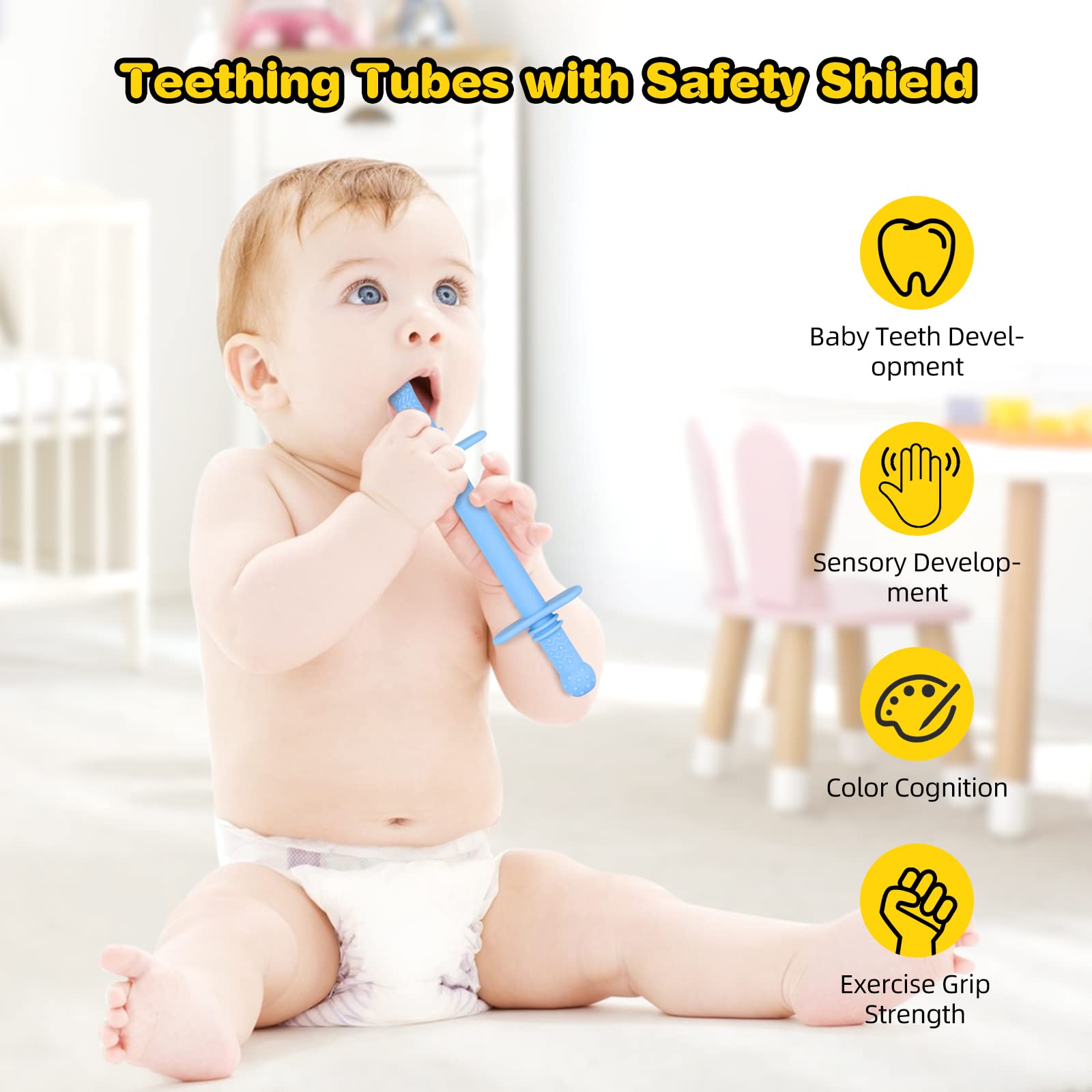 Fu Store Hollow Teether Tube with colorful design invites playful chewing.