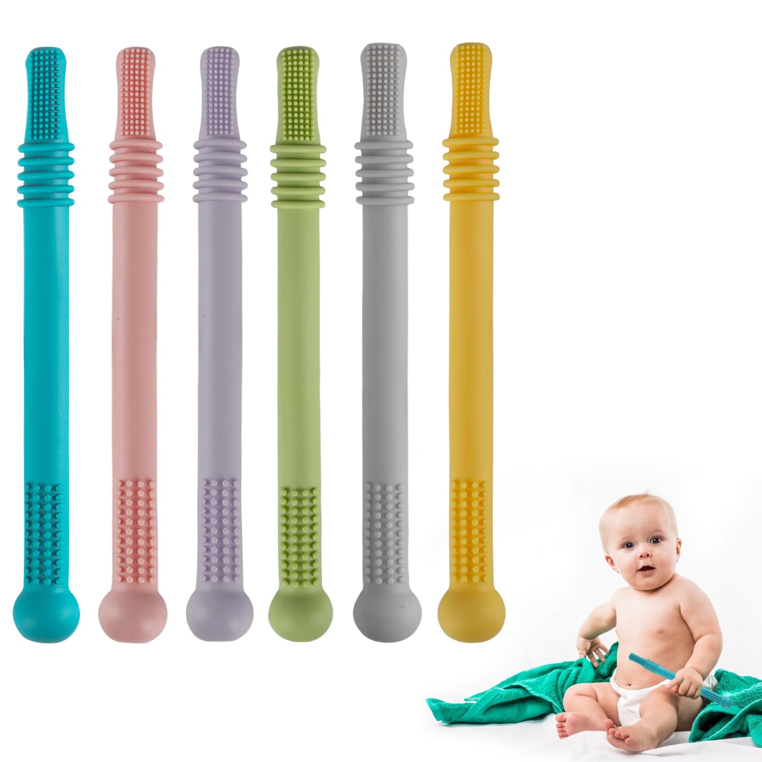 Fu Store hollow teether tube pink for easy grip and gum soothing.