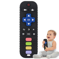 Fu Store remote-control teether in black silicone soothes teething sensations with varied textures.