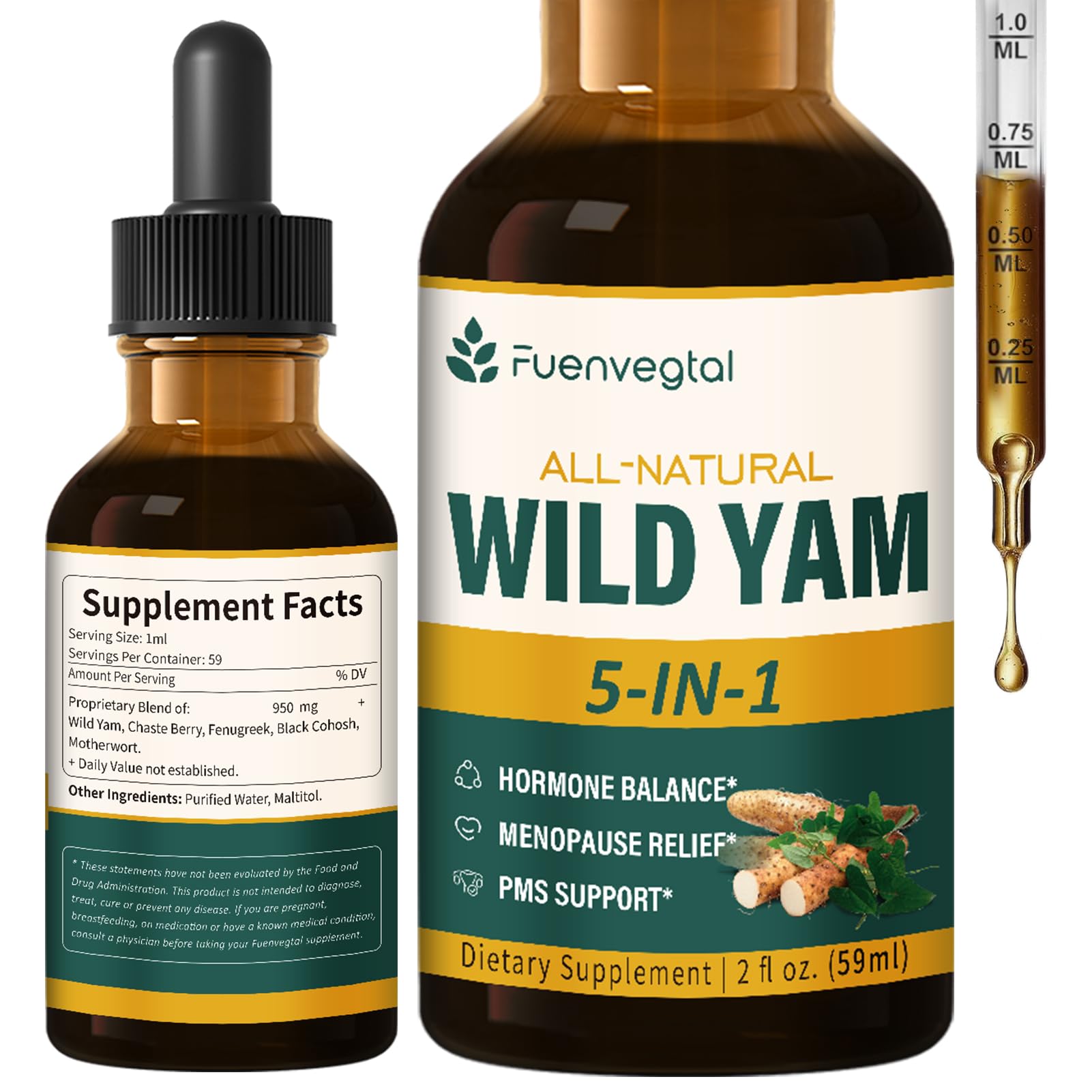 Fuenvegtal herbal liquid drops bottle pour for quick absorption and daily balance.