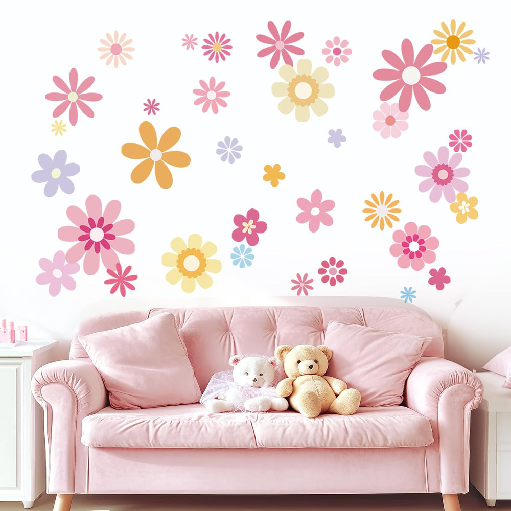 FUFUQUARE 38Pcs colorful daisy wall stickers for kids' rooms.