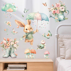 FUFUQUARE bunny and flowers wall stickers brighten kids' rooms with playful imagery.