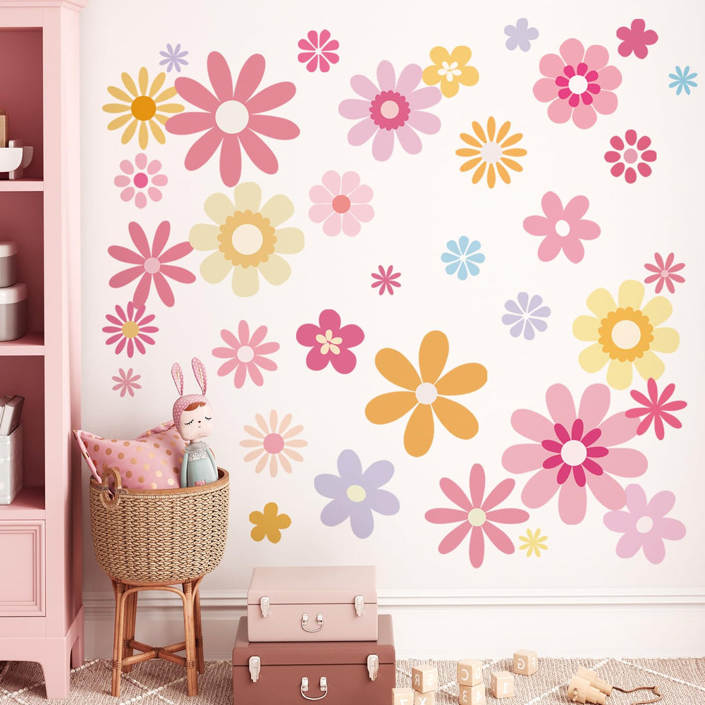 FUFUQUARE cartoon flowers wall stickers create a lively kids' space.