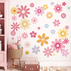 FUFUQUARE cartoon flowers wall stickers create a lively kids' space.